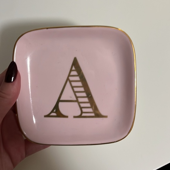 PINK AND GOLD LETTER A CERAMIC JEWELRY TRINKET DISH - Picture 2 of 6